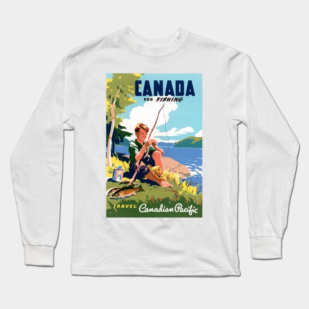 Vintage Travel Poster Canada for Fishing Long Sleeve T-Shirt by vintagetreasure